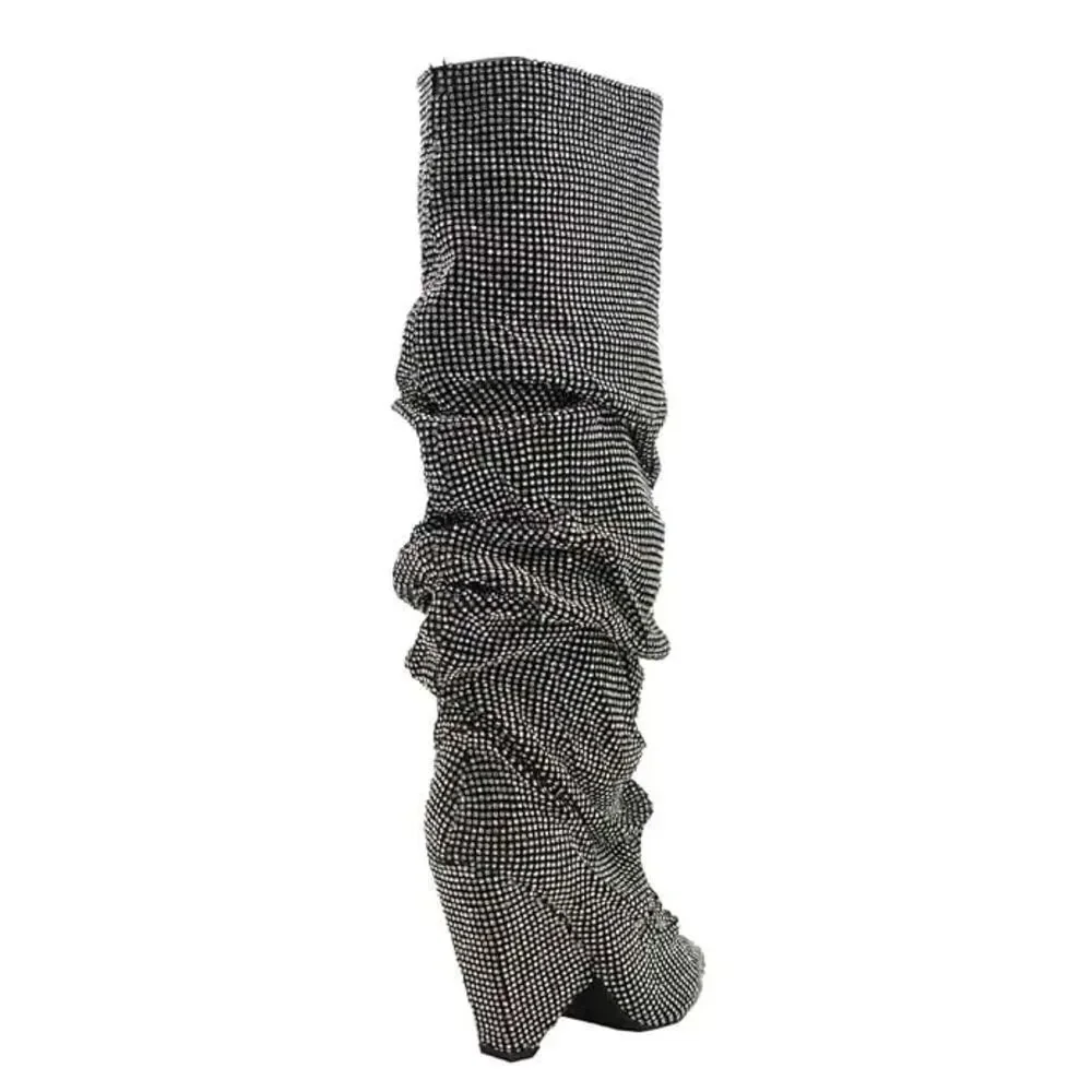 Olivaceous Rhinestone Slouch Over Knee Boots Crystal Sparkle Women's Size 6.5